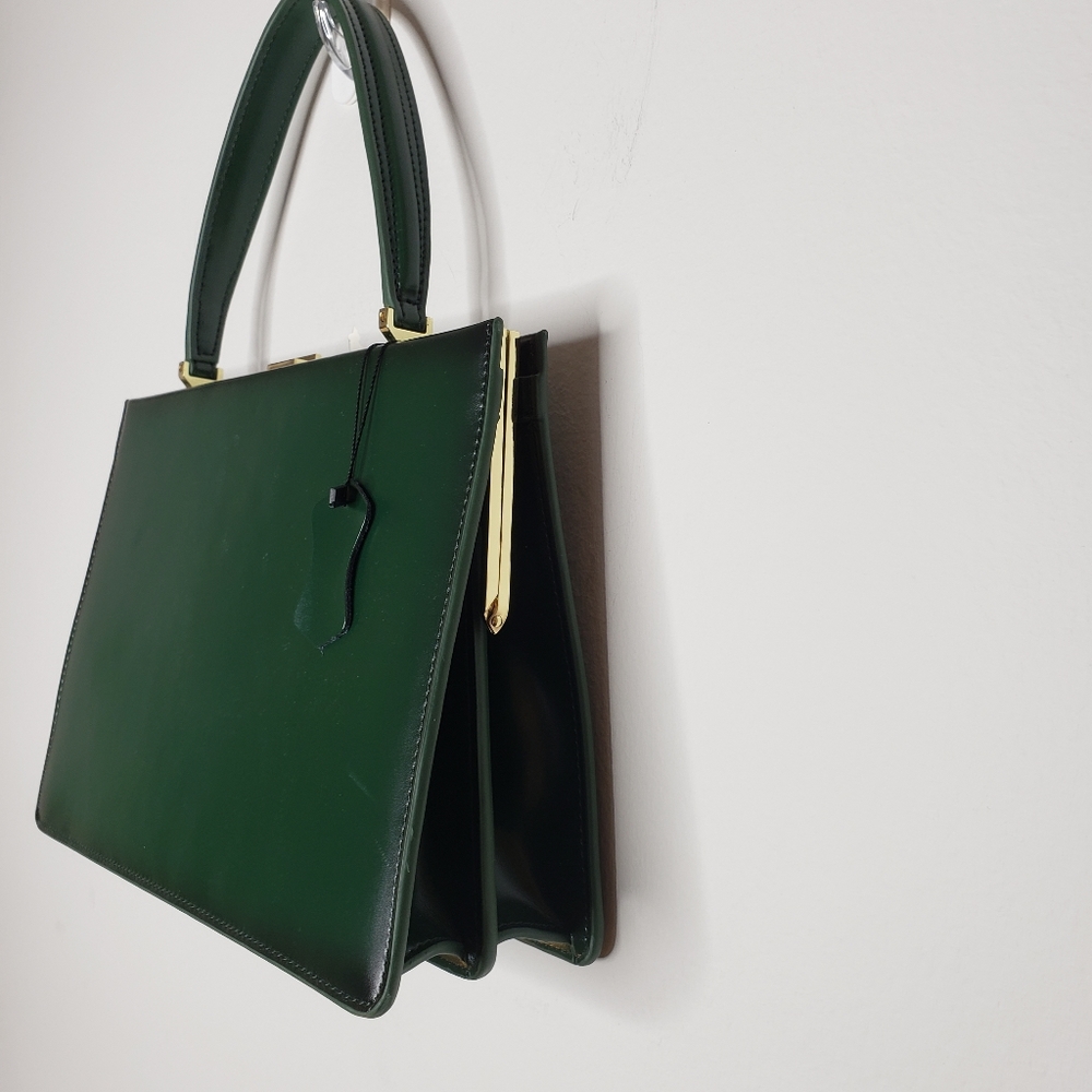 Green Clasp Top Handle Structured Purse